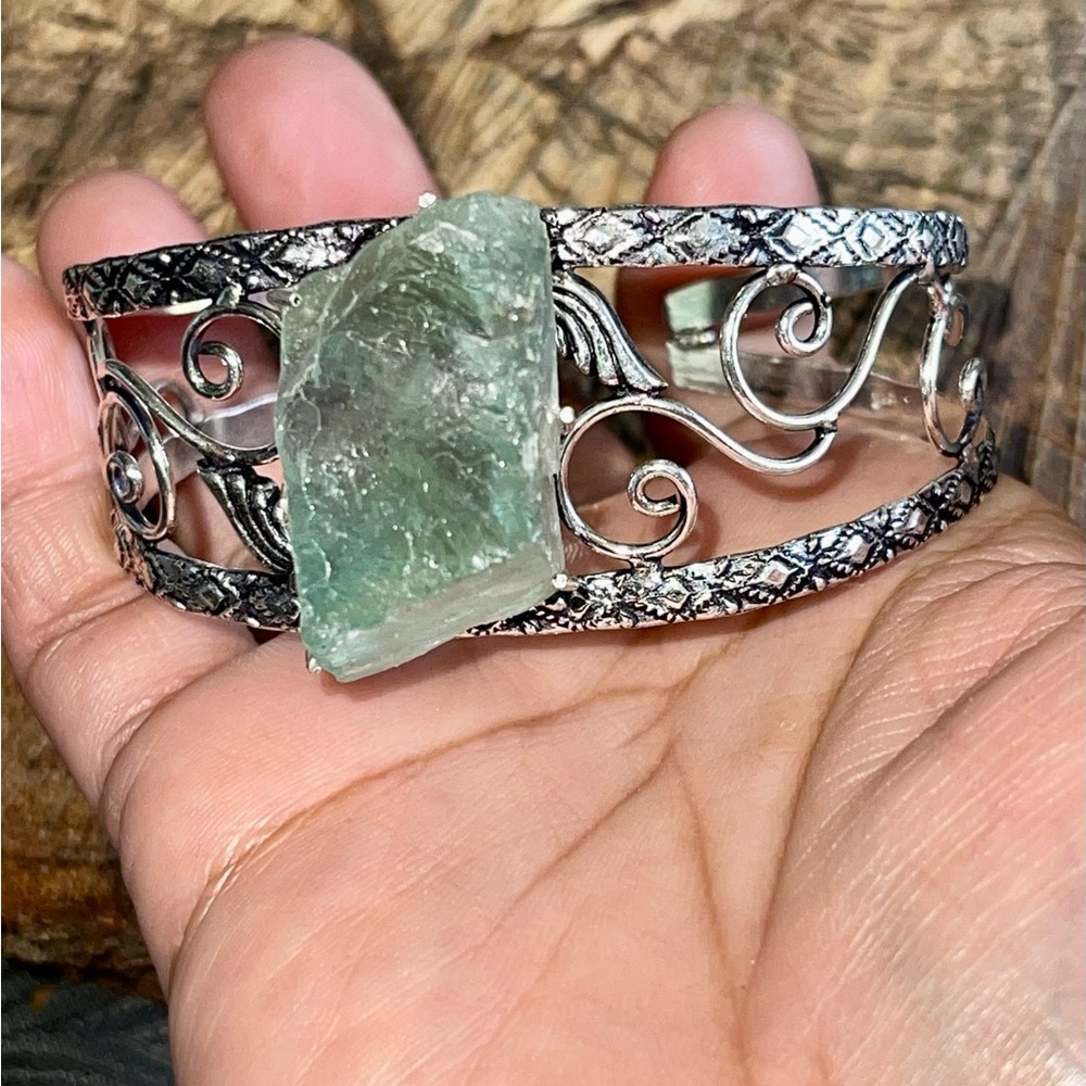 Translucent Green Rough Fluorite Cuff- Adjustable - Picture 6 of 9